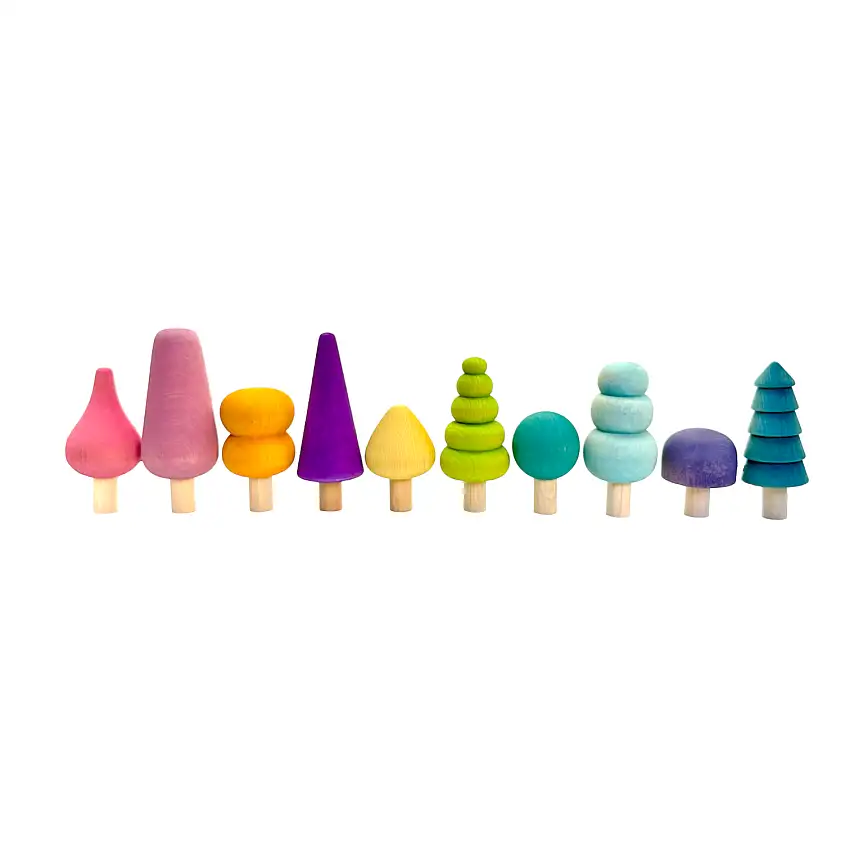 10 Pcs Stained Wooden Trees Set In Pastel/macaron Colors