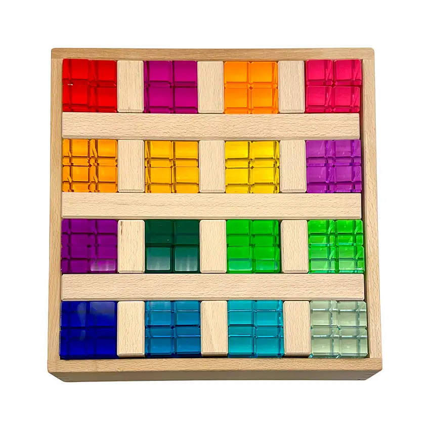 64 Pcs Rainbow Stones & 6 Interlocking Slats Set With Storage Tray