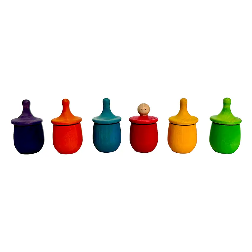A Set Of 6 Stained Little Thing Wooden Treasure Box In Stained Primary Rainbow Colors