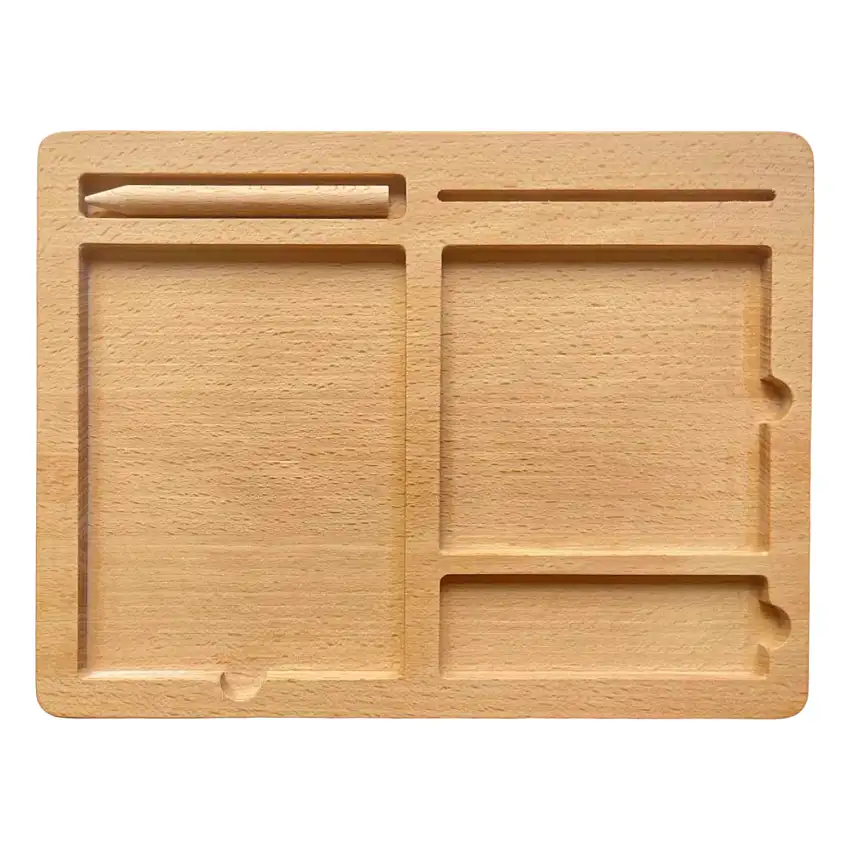 Wooden 3-part Educational Activity/sand Tray With Card Slot And Pen