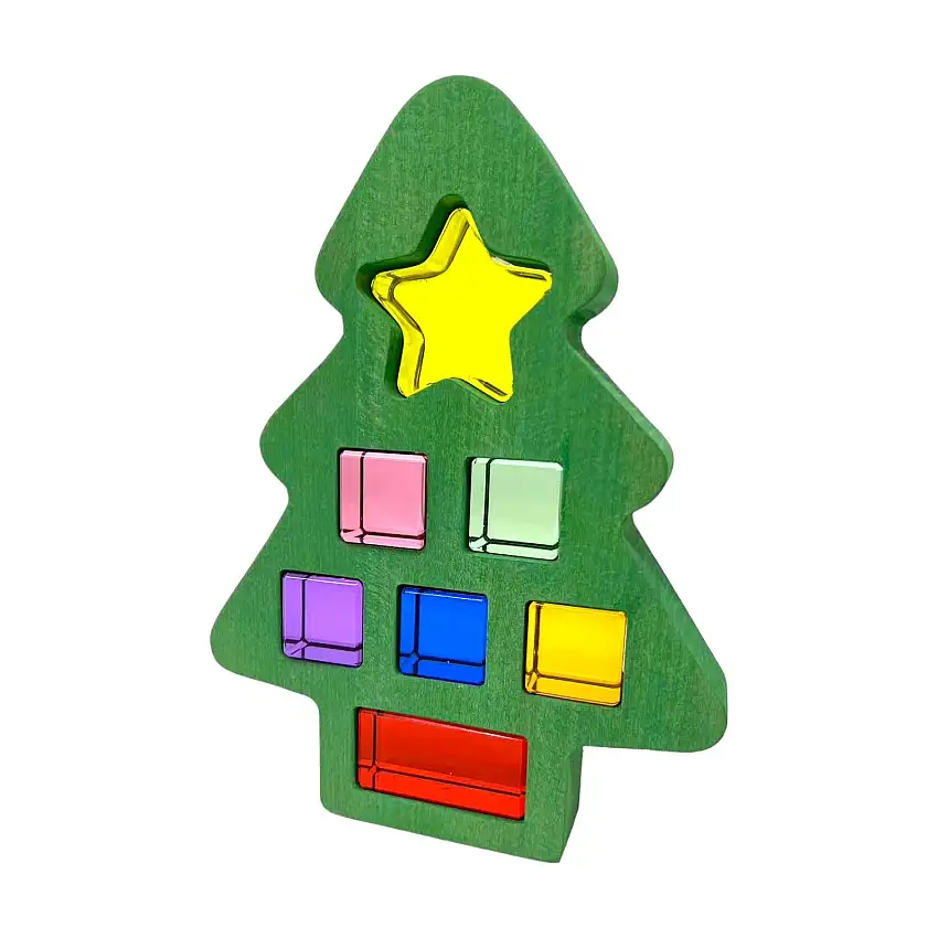 Wooden Christmas Tree With 7 Pcs Lucite Cubes Set