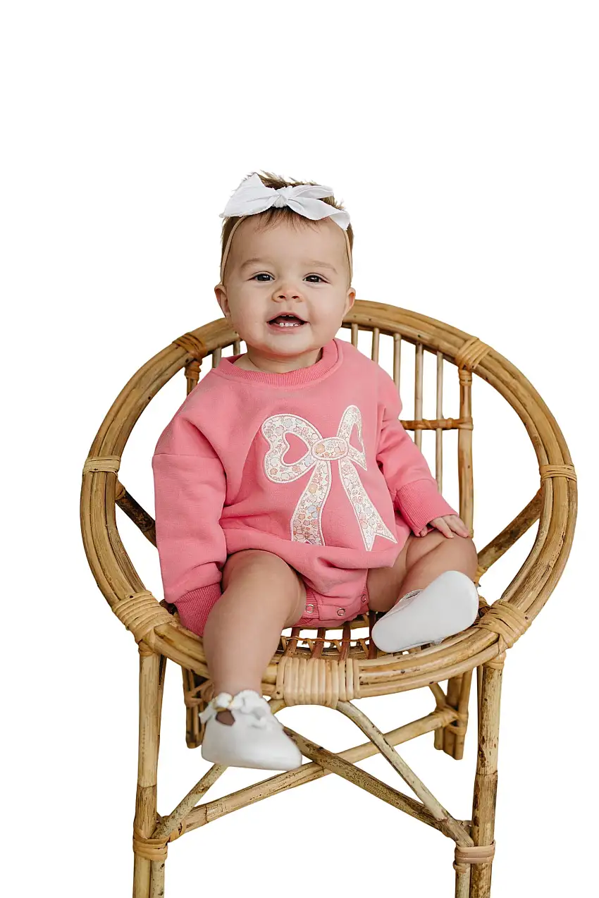 Applique Floral Bow Sweatshirt Romper