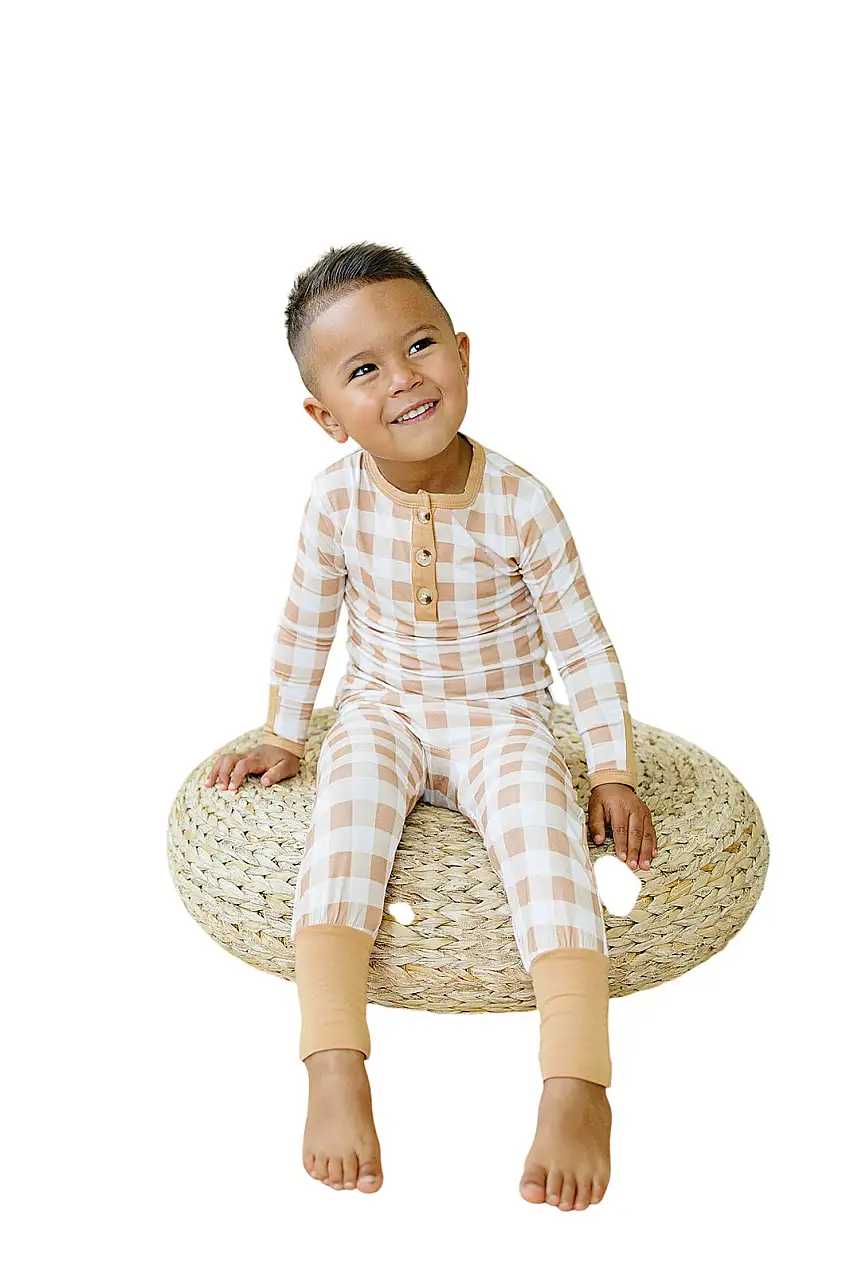 Golden Gingham 2pc Henley Bamboo Pajamas