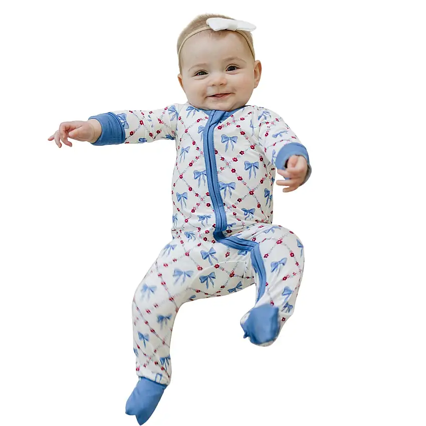 Red White & Bows Bamboo Zippy Romper