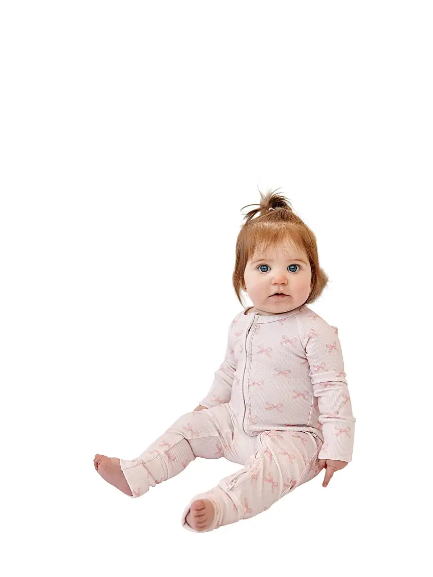 Blushing Bows Ribbed Bamboo Zippy Romper