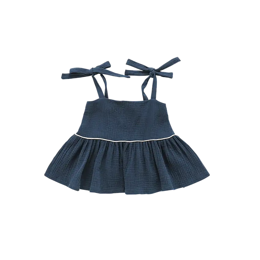 Baby Peplum Top With Ties | Navy
