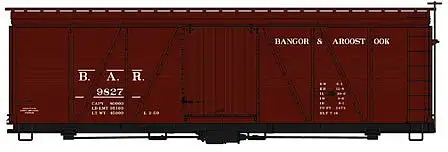 Accurail 1156 HO Scale Fowler 36' Wood Boxcar - Kit -- Bangor & Aroostook #9827 (Boxcar Red)