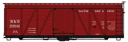 Accurail 1170 HO Scale Fowler 36' Wood Boxcar - Kit -- Baltimore & Ohio 178542 (Boxcar Red)