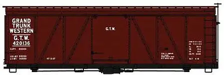 Accurail 1173 HO Scale Fowler 36' Wood Boxcar - Kit -- Grand Trunk Western 420136 (Boxcar Red)