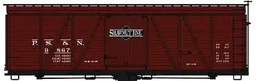 Accurail 1177 HO Scale Fowler 36' Wood Boxcar - Kit -- Pittsburgh, Shawmut & Northern 9867 (Boxcar Red, black)