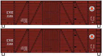 Accurail 1225 HO Scale 40' Wood 6-Panel Outside-Braced Boxcar w/Wood Ends 2-Pack - Kit -- Lehigh & New England #7145, 7189 (Boxcar Red, Fried Egg Logo)