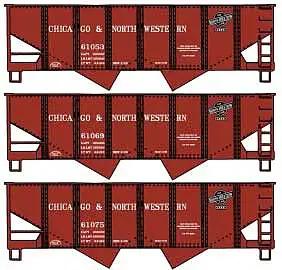 Accurail 1230 HO Scale USRA 55-Ton 2-Bay Coal Hopper 3-Pack - Kit -- Chicago & North Western #61053, 61069, 61075 (Boxcar Red, black)