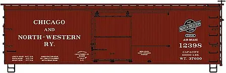 Accurail 1232 HO Scale 36' Double-Sheathed Wood Boxcar 2 Pack - Kit -- Chicago & North Western 54872, 12560 (Boxcar Red, black Logo)
