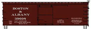 Accurail 13061 HO Scale 36' Double-Sheathed Wood Boxcar, Steel Roof, Ends, Fishbelly Underframe - Ki -- Boston & Albany 39608 (Boxcar Red)