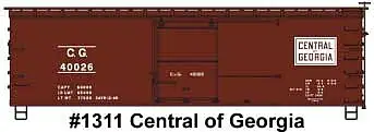 Accurail 1311 HO Scale 36' Double-Sheathed Wood Boxcar, Steel Roof, Ends, Fishbelly Underframe Kit -- Central of Georgia 40026 (Boxcar Red, white, Rectangle Logo)