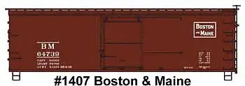 Accurail 1407 HO Scale 36' Double-Sheathed Wood Boxcar, Steel Roof, Ends, Straight Underframe - Kit -- Boston & Maine 64739 (Boxcar red, Rectangular Logo)