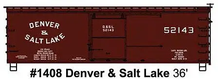 Accurail 1408 HO Scale 36' Double-Sheathed Wood Boxcar, Steel Roof, Ends, Straight Underframe - Kit -- Denver & Salt Lake #52143 (Boxcar Red)
