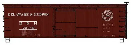 Accurail 1410 HO Scale 36' Double-Sheathed Wood Boxcar w/Steel Roof, Ends, Straight Underframe - Ki -- Delaware & Hudson 23045 (Boxcar Red, Round Script Logo)