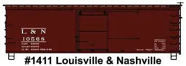 Accurail 1411 HO Scale 36' Double-Sheathed Wood Boxcar, Steel Roof, Ends, Straight Underframe - Kit -- Louisville & Nashville 10568 (Boxcar Red, Reporting Marks Only)