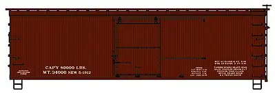 Accurail 1499 HO Scale 36' Double-Sheathed Wood Boxcar w/Steel Roof, Ends, Straight Underframe -- Data only (Oxide)