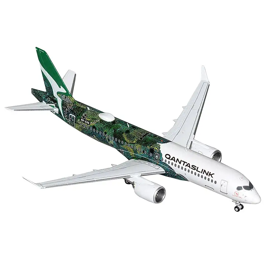 Airbus A220-300 Commercial Aircraft "QantasLink - Minyma Kutjara Tjukurpa Livery" (N531PA) White with Green Graphics "Gemini 200" Series 1/200 Diecast Model Airplane by GeminiJets