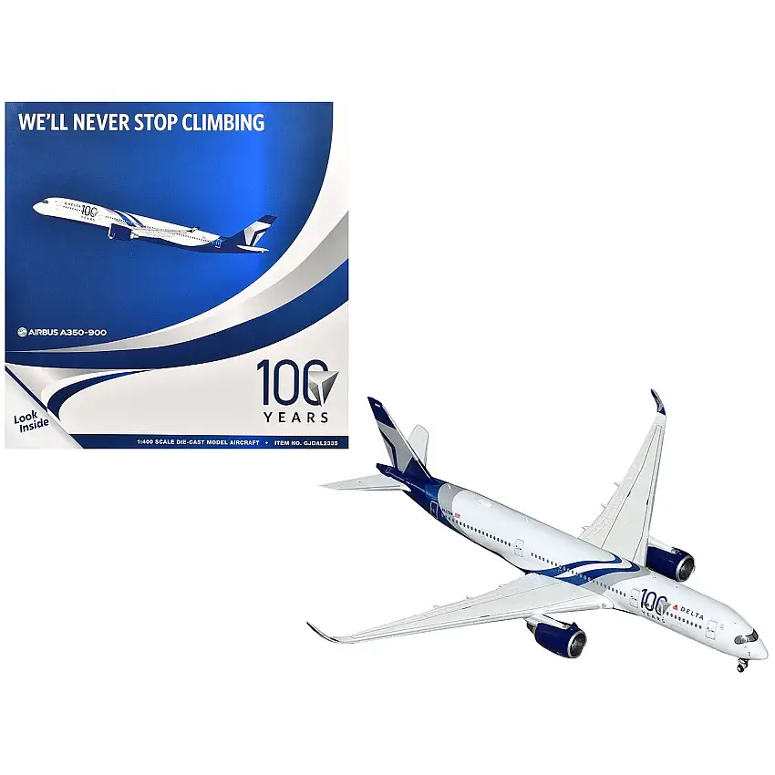 Airbus A350-900 Commercial Aircraft "Delta Air Lines 100 Years" (N527DN) White and Blue with Stripes 1/400 Diecast Model Airplane by GeminiJets