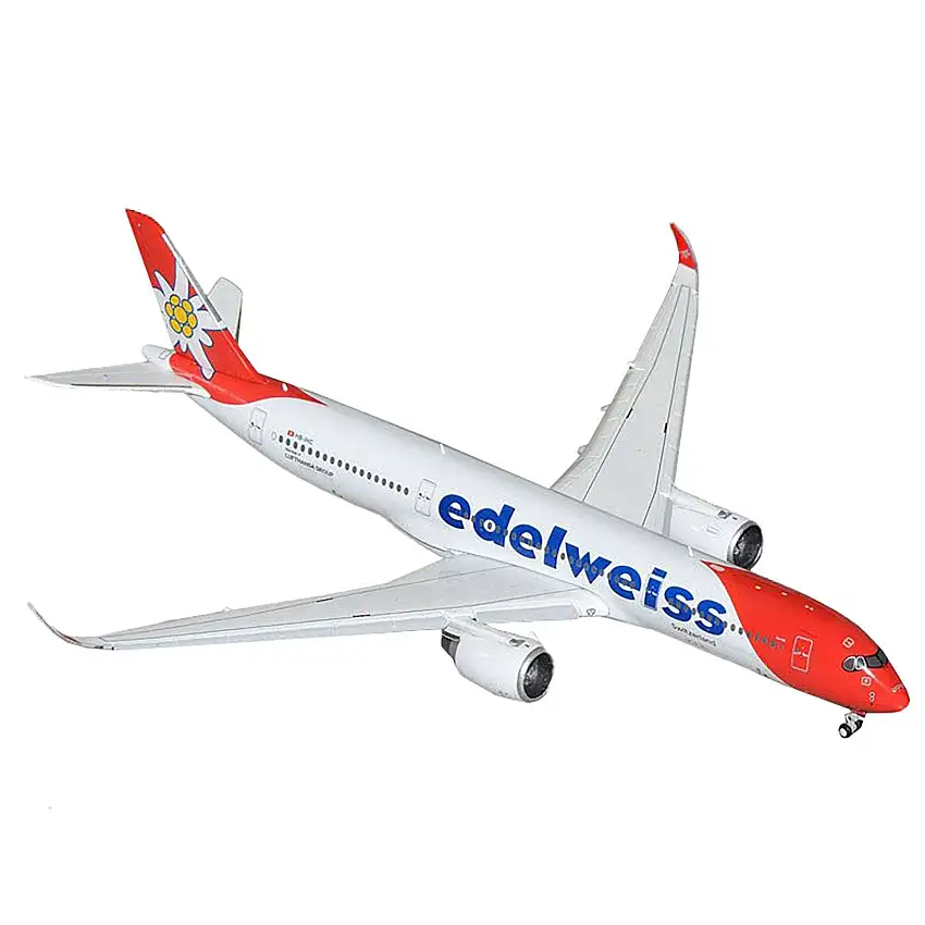 Airbus A350-900 Commercial Aircraft with Flaps Down Configuration "Edelweiss Air" (HB-IHC) White with Red Tail 1/400 Diecast Model Airplane by GeminiJets