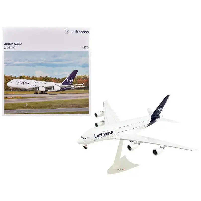Airbus A380 Commercial Aircraft "Lufthansa" (D-AIMK) White with Dark Blue Tail 1/200 Plastic Model Airplane by Herpa