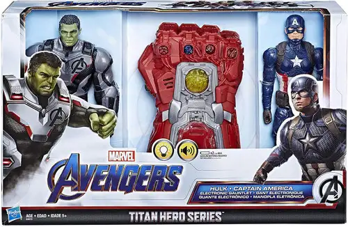 Marvel Avengers Endgame Titan Hero Series Hulk, Captain America & Electronic Gauntlet Action Figure 3-Pack