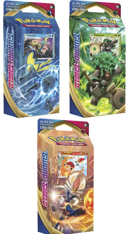 Pokemon Sword & Shield Base Set Inteleon, Rillaboom & Cinderace Set of 3 Theme Decks