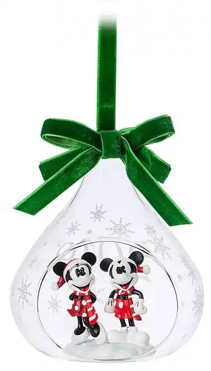 Disney 2019 Holiday Mickey & Minnie Mouse Exclusive Glass Drop Sketchbook Ornament