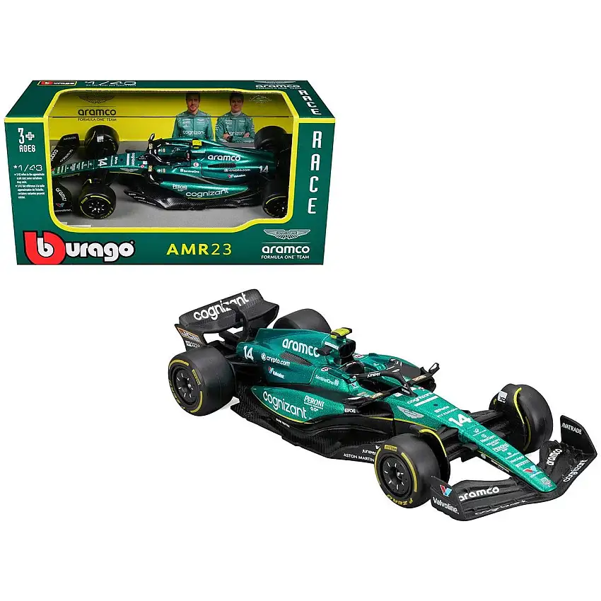 Aston Martin AMR23 #14 Fernando Alonso "Cognizant Aramco F1 Team" Formula One F1 World Championship (2023) "Race" Series 1/43 Diecast Model Car by Bburago