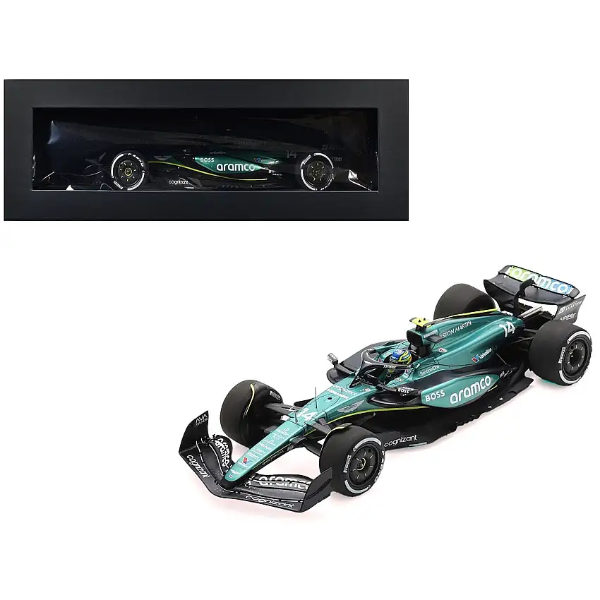 Aston Martin AMR24 #14 Fernando Alonso "Aramco" Formula One F1 "Saudi Arabian GP" (2024) with Acrylic Display Case 1/18 Model Car by Spark