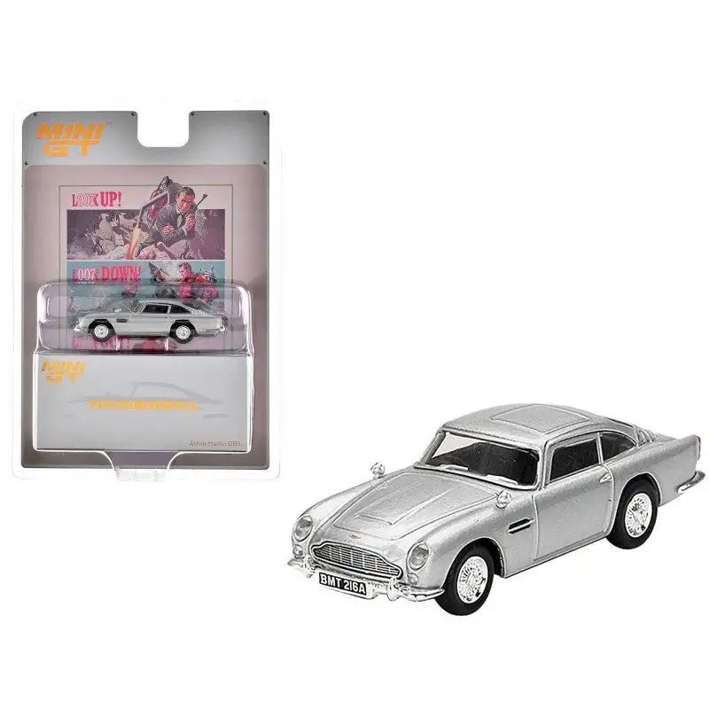 Aston Martin DB5 RHD (Right Hand Drive) Birch Silver Metallic 007 James Bond "Thunderball" (1965) Movie Limited Edition 1/64 Diecast Model Car by Mini GT