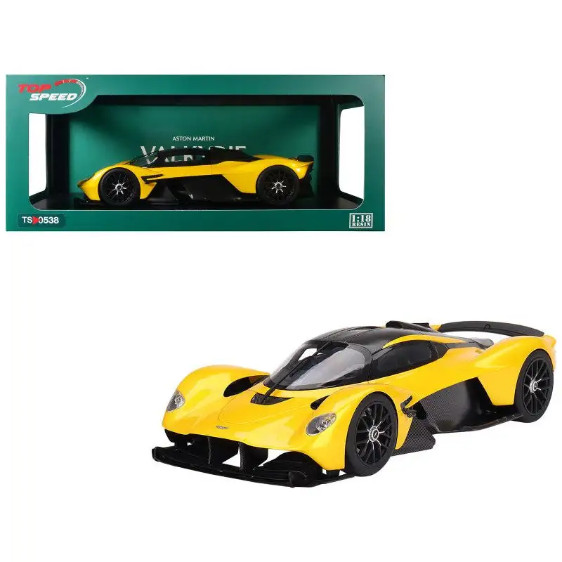 Aston Martin Valkyrie Cosmopolitan Yellow Metallic and Carbon 1/18 Model Car by Top Speed