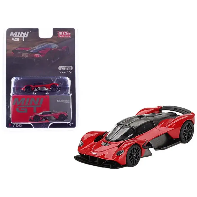 Aston Martin Valkyrie Hyper Red with Carbon Top Limited Edition to 3960 pieces Worldwide 1/64 Diecast Model Car by Mini GT