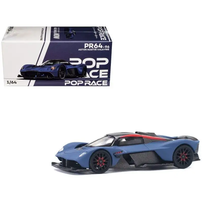 Aston Martin Valkyrie Satin Marina Blue with Carbon Top 1/64 Diecast Model Car by Pop Race