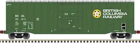 Atlas Model Railroad 20006075 HO Scale NSC 5277 50' Plug-Door Boxcar - Ready to Run -- British Columbia Railway 851009 (green, white, yellow)
