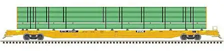 Atlas Model Railroad 20006118 HO Scale ACF 89' F89-J Flatcar with Deck Risers and Pipe Load - Ready to Run -- PTTX 602131 (2000s yellow, black, Conspicuity Stripes)