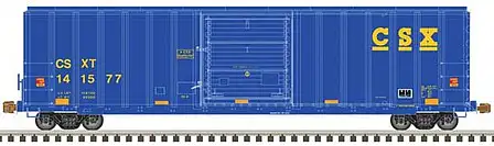 Atlas Model Railroad 20006206 HO Scale FMC 5077 Single-Door Boxcar - Ready to Run -- CSX 141577 (blue, yellow Conspicuity Stripes)