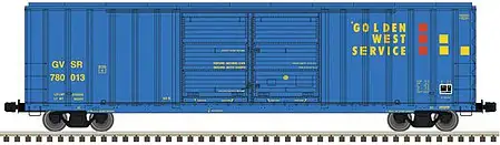 Atlas Model Railroad 20006296 HO Scale FMC 5503 52' Double-Door Boxcar - Ready to Run - Master(R) -- Golden West Service 780021 (blue, yellow, red)