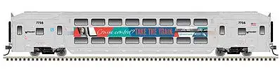 Atlas Model Railroad 40004064 N Scale Multi-Level Commuter Coach Trailer - Ready to Run -- New Jersey Transit 7756 (silver, magenta, orange, blue, Cruise Control Sloga