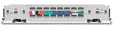 Atlas Model Railroad 40004065 N Scale Multi-Level Commuter Coach Trailer - Ready to Run -- New Jersey Transit 7593 (silver, magenta, orange, blue, Scenic Route Slogan)