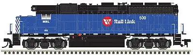 Atlas Model Railroad 40004176 N Scale EMD GP40 Low Nose with Dynamic Brakes - LokSound and DCC - Gold -- Montana Rail Link 500 (blue, black, white, red dot logo)