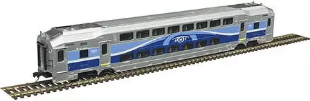 Atlas Model Railroad 50004395 N Scale Multi-Level Commuter Coach Trailer - Ready to Run -- Montreal Metropolitan Transportation Network AMT 3101 (blue, silver, white)
