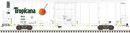 Atlas Model Railroad 50004507 N Scale TrinityRail(R) 64' Modern Reefer - Ready to Run - Master(R) -- Tropicana 3243 (white, orange, black, yellow conspicuity stripes)