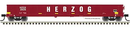 Atlas Model Railroad 50004694 N Scale Evans 52' Gondola - Ready to Run -- Herzog #3920 (red, white; Yellow Conspicuity Marks)