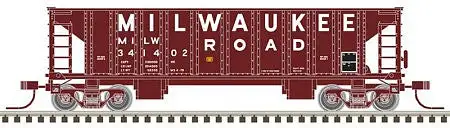 Atlas Model Railroad 50004847 N Scale 41' Ballast Hopper 3-Pack - Ready to Run - Master(R) -- Milwaukee Road #341402, 341415, 341423 (Boxcar Red, white; Large Lettering)
