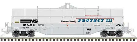 Atlas Model Railroad 50004891 N Scale 42' Coil Steel Car with Fishbelly Side Sill - Ready to Run - Master(R) -- Norfolk Southern 165945 (gray, blue, red, Protect III)