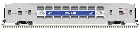 Atlas Model Railroad 50005370 N Scale Multi-Level Commuter Coach Trailer - Ready to Run - Master(R) -- New Jersey Transit 7681 (Conrail Heritage, silver, blue)